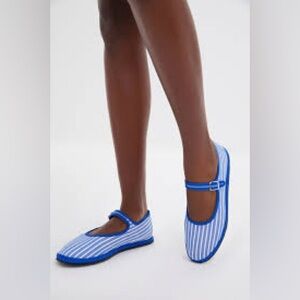 VIBI VENEZIA Women's Cotton Mary Jane‎ Flats in Medusa Blue Stripes size 39